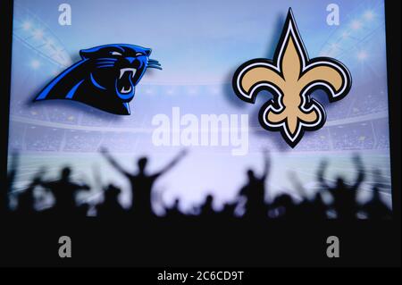 Carolina Panthers vs. New Orleans Saints. NFL match poster. Two