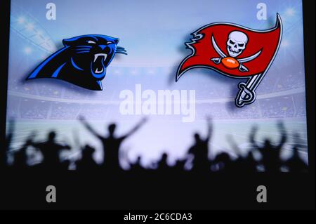 Carolina Panthers vs. Tampa Bay Buccaneers. Fans support on NFL Game.  Silhouette of supporters, big screen with two rivals in background Stock  Photo - Alamy