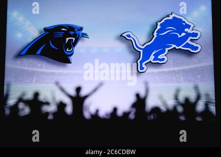 Carolina Panthers Vs. Detroit Lions. NFL Game. American Football League  Match. Silhouette Of Professional Player Celebrate Touch Down. Screen In  Background. Stock Photo, Picture And Royalty Free Image. Image 151155670.