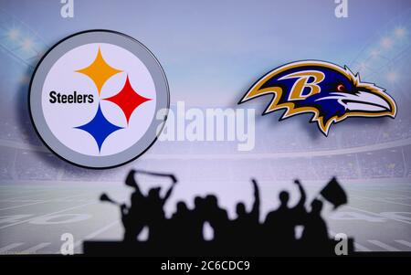 Buffalo Bills vs. Pittsburgh Steelers. Fans support on NFL Game. Silhouette  of supporters, big screen with two rivals in background Stock Photo - Alamy