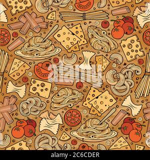 Cartoon cute hand drawn Italian food seamless pattern. Stock Vector