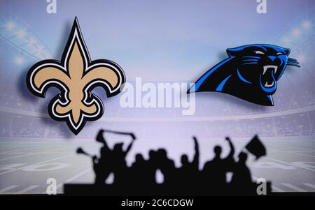 New Orleans Saints vs. Carolina Panther. NFL Game. American Football League  match. Silhouette of professional player celebrate touch down. Screen in b  Stock Photo - Alamy