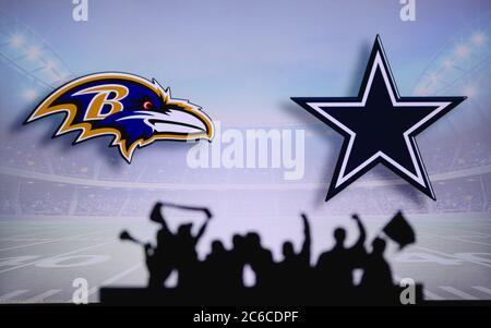 Baltimore Ravens vs. Dallas Cowboys . Fans support on NFL Game. Silhouette  of supporters, big screen with two rivals in background Stock Photo - Alamy