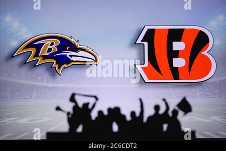 Baltimore Ravens vs. Cincinnati Bengals. Fans support on NFL Game