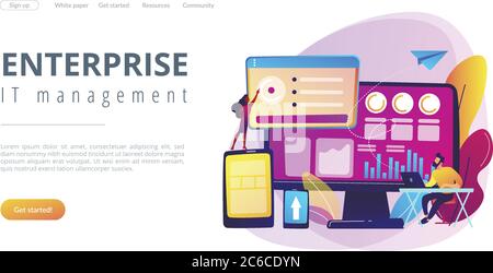 Enterprise IT management concept landing page. Stock Vector