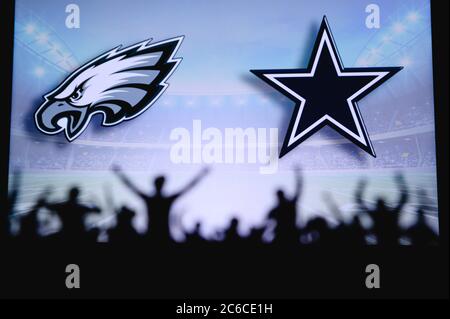 Philadelphia Eagles vs. Dallas Cowboys. NFL Game. American Football League  match. Silhouette of professional player celebrate touch down. Screen in ba  Stock Photo - Alamy