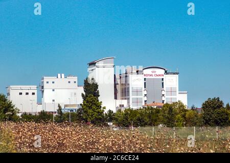 Aimargues, France - June 24, 2015: Factory for the production of pet food Royal Canin. Located in the south of France Stock Photo