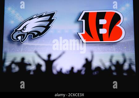 Philadelphia Eagles Vs. Cincinnati Bengals. NFL Game. American Football  League Match. Silhouette Of Professional Player Celebrate Touch Down.  Screen In Background. Stock Photo, Picture And Royalty Free Image. Image  151155089.