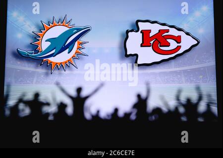 Kansas City Chiefs vs. Las Vegas Raiders. Fans support on NFL Game.  Silhouette of supporters, big screen with two rivals in background Stock  Photo - Alamy