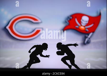 San Francisco 49ers vs. Los Angeles Rams. NFL match poster. Two american  football players silhouette facing each other on the field. Clubs logo in  bac Stock Photo - Alamy