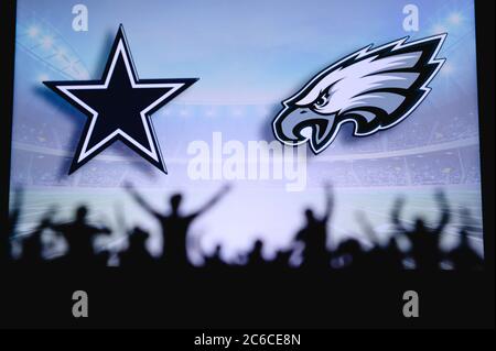 Dallas Cowboys vs. Philadelphia Eagles. Fans support on NFL Game.  Silhouette of supporters, big screen with two rivals in background Stock  Photo - Alamy