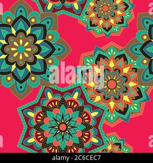 Colorful seamless pattern with plants and floral elements. Bright psychedelic background. Vector illustration. Stock Vector