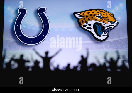 Indianapolis Colts vs. Jacksonville Jaguars. NFL match poster. Two american  football players silhouette facing each other on the field. Clubs logo in  Stock Photo - Alamy