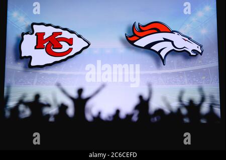 Kansas City Chiefs vs. Denver Broncos. Fans support on NFL Game. Silhouette  of supporters, big screen with two rivals in background Stock Photo - Alamy