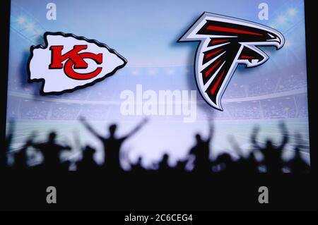 Tampa Bay Buccaneers vs. Atlanta Falcons. Fans support on NFL Game.  Silhouette of supporters, big screen with two rivals in background Stock  Photo - Alamy