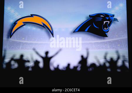 Denver Broncos vs. Los Angeles Chargers. Fans support on NFL Game.  Silhouette of supporters, big screen with two rivals in background Stock  Photo - Alamy