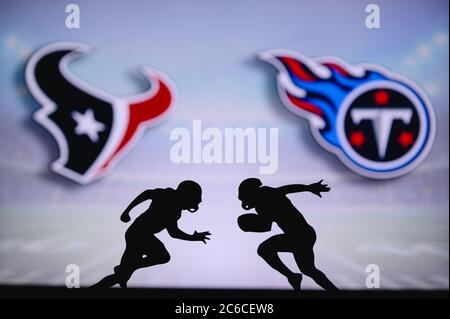 Houston Texans vs. Tennessee Titans. NFL Game. American Football League  match. Silhouette of professional player celebrate touch down. Screen in  backg Stock Photo - Alamy