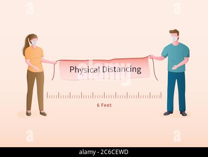 Physical distancing concepts. To practice social or physical distancing stay at least 6 feet from other people. Stock Vector
