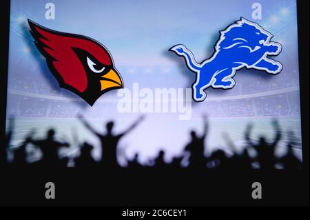 New England Patriots vs. Arizona Cardinals . Fans support on NFL Game.  Silhouette of supporters, big screen with two rivals in background Stock  Photo - Alamy