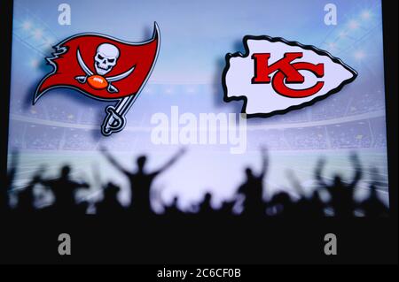 Tampa Bay Buccaneers vs. Kansas City Chiefs. NFL Game. American Football  League match. Silhouette of professional player celebrate touch down.  Screen Stock Photo - Alamy