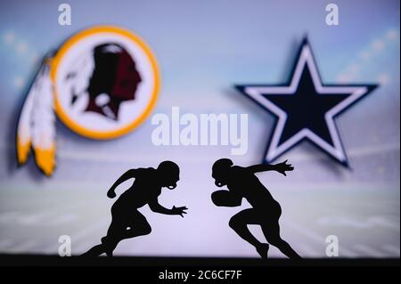 Washington Redskins vs. Dallas Cowboys. Fans support on NFL Game.  Silhouette of supporters, big screen with two rivals in background Stock  Photo - Alamy