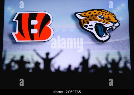 Cincinnati Bengals vs. Jacksonville Jaguars. Fans support on NFL Game.  Silhouette of supporters, big screen with two rivals in background Stock  Photo - Alamy