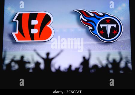 Miami Dolphins vs. Cincinnati Bengals. NFL Game. American Football League  match. Silhouette of professional player celebrate touch down. Screen in  bac Stock Photo - Alamy