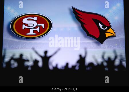 Arizona Cardinals vs. San Francisco 49ers. Fans support on NFL Game.  Silhouette of supporters, big screen with two rivals in background Stock  Photo - Alamy