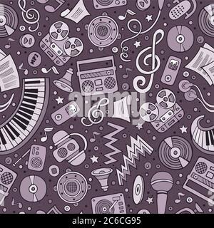 Cartoon hand-drawn musical instruments seamless pattern Stock Vector