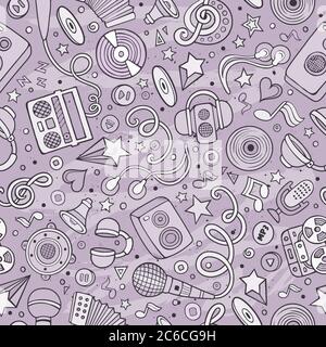 Cartoon hand-drawn musical instruments seamless pattern Stock Vector