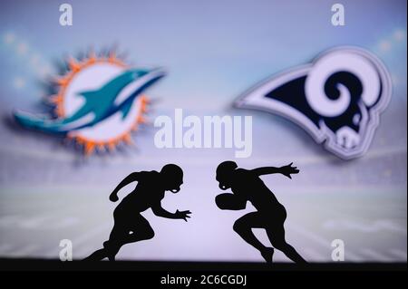 Buffalo Bills vs. New York Jets. NFL match poster. Two american football  players silhouette facing each other on the field. Clubs logo in background  Stock Photo - Alamy