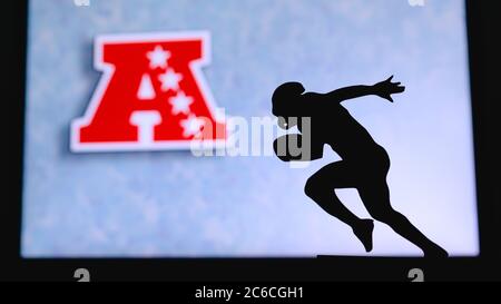 American Football Conference – AFC, . Silhouette of professional american  football player. Logo of NFL club in background, edit space Stock Photo -  Alamy
