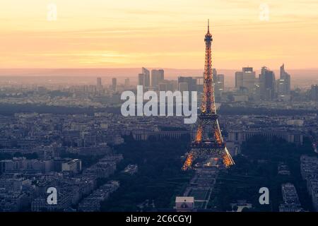 Panoramic view of the city of Paris at sunset Stock Photo