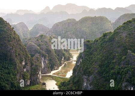 Panoramic view of Hang Mua mountain Stock Photo