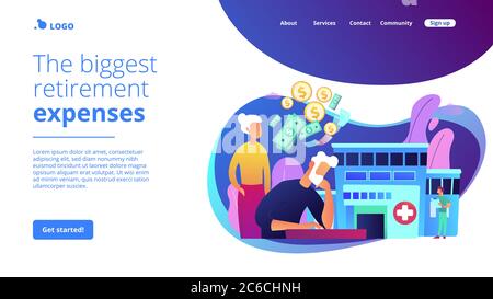 Healthcare expenses of retirees concept landing page. Stock Vector