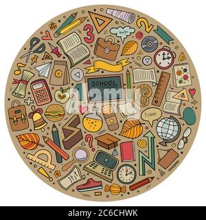 Cartoon Back to school objects set Stock Vector