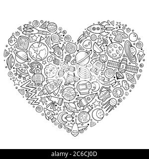 Set of Spacel cartoon doodle objects Stock Vector