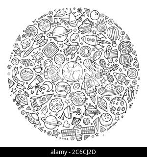 Set of Spacel cartoon doodle objects Stock Vector