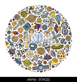 Set of Spacel cartoon doodle objects Stock Vector
