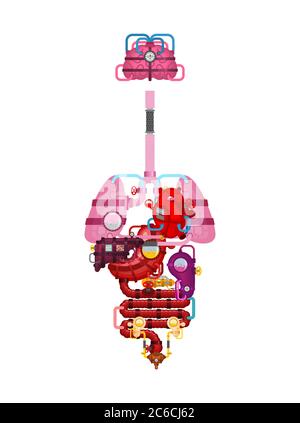 Metal Human anatomy organs. Artificial organ. Cybernetics future. Robot ...