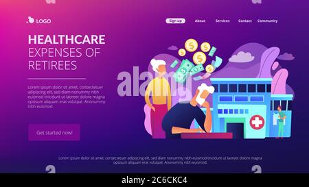 Healthcare expenses of retirees concept landing page. Stock Vector