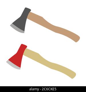 Wooden axe and red fire axe in flat style Stock Vector