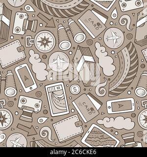 Cartoon Traveling seamless pattern with lots of objects Stock Vector