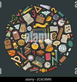 Cartoon Back to school objects set Stock Vector