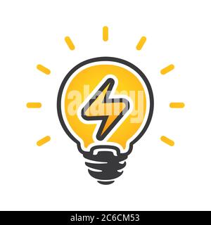 Sign of energy in light bulb. Electric power vector logo. Electricity icon. Isolated on a white background Stock Vector