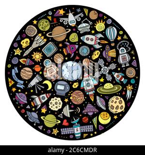 Set of Spacel cartoon doodle objects Stock Vector