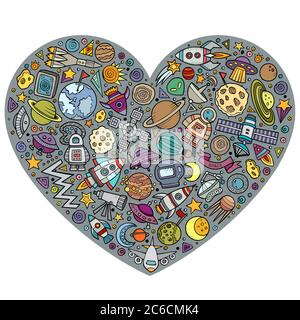 Set of Spacel cartoon doodle objects Stock Vector