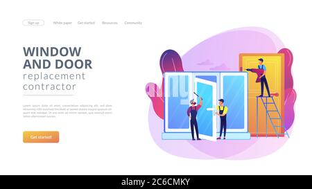 Windows and doors services concept landing page Stock Vector