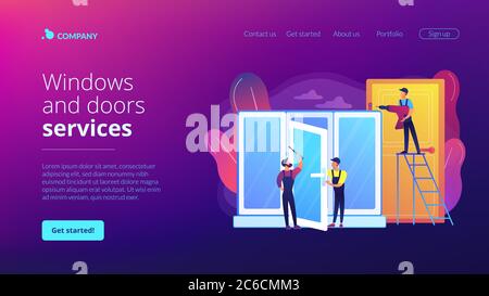 Windows and doors services concept landing page Stock Vector