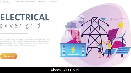 Energy storage concept landing page. Stock Vector